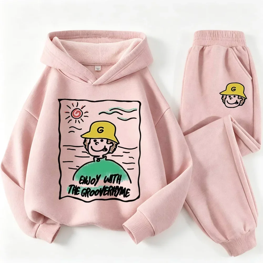 Children's Casual Athletic Set (Fall/Winter) — Cotton-blend fleece hoodie for boys and girls,featuring a fun retro cartoonprint.