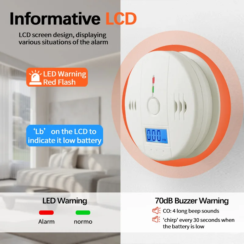 Carbon monoxide alarm CO detector alarm Leak detector, carbon monoxide sensor