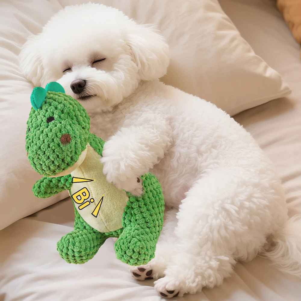 Niedliches, geräuscherzeugendes Dinosaurier-Kuscheltier, weicher Plüschbegleiter zum Schlafen, interaktiv, gegen Langeweile, zur Selbstbeschäftigung, geeignet für Welpen und Kätzchen zum Kauen, Plüschtier, Hundespielzeug, Stofftier, Kauspielzeug, geeignet für alle Hunderassen/alle Katzenrassen, Geburtstagsgeschenk, Outdoor-Spiel – Detail 2