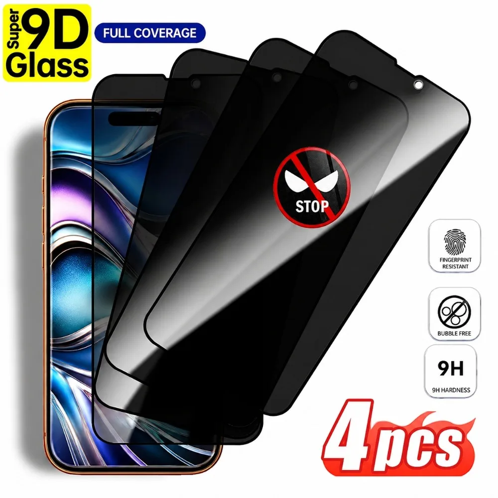 4er-Set Vollflächiger Blickschutz-Displayschutz für iPhone 17/16/15/14/Pro Max/Air/13/12/11/Pro/16e/17e/15/14/Plus aus 9H gehärtetem Glas