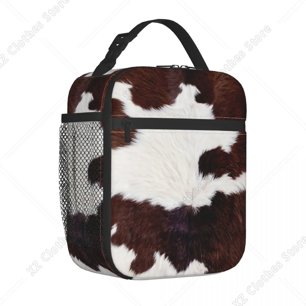 Smooth Cow Fur In Brown And White Colors Insulated Lunch Bags Skin Leather Printing Portable Thermal Cooler Food Lunch Box