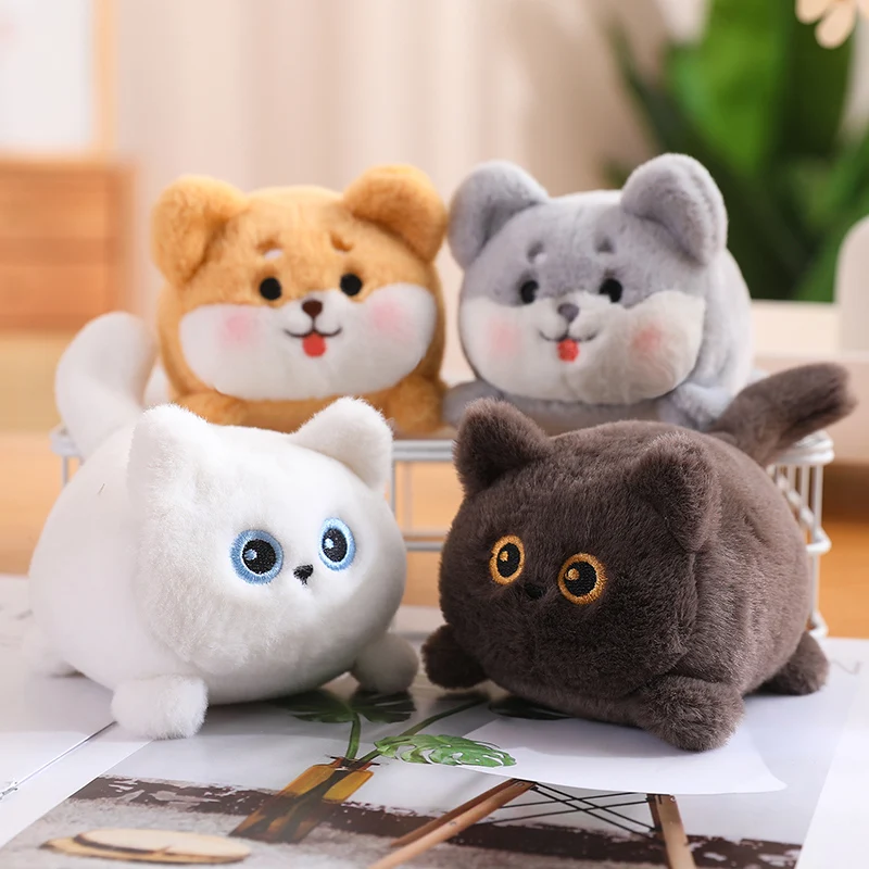 Cute Baby Animal Doll Kawaii Cats Shiba Inu Husky Dog Plush Toys with Stay Wire Tail can Move Funny Creative Birthday Gift