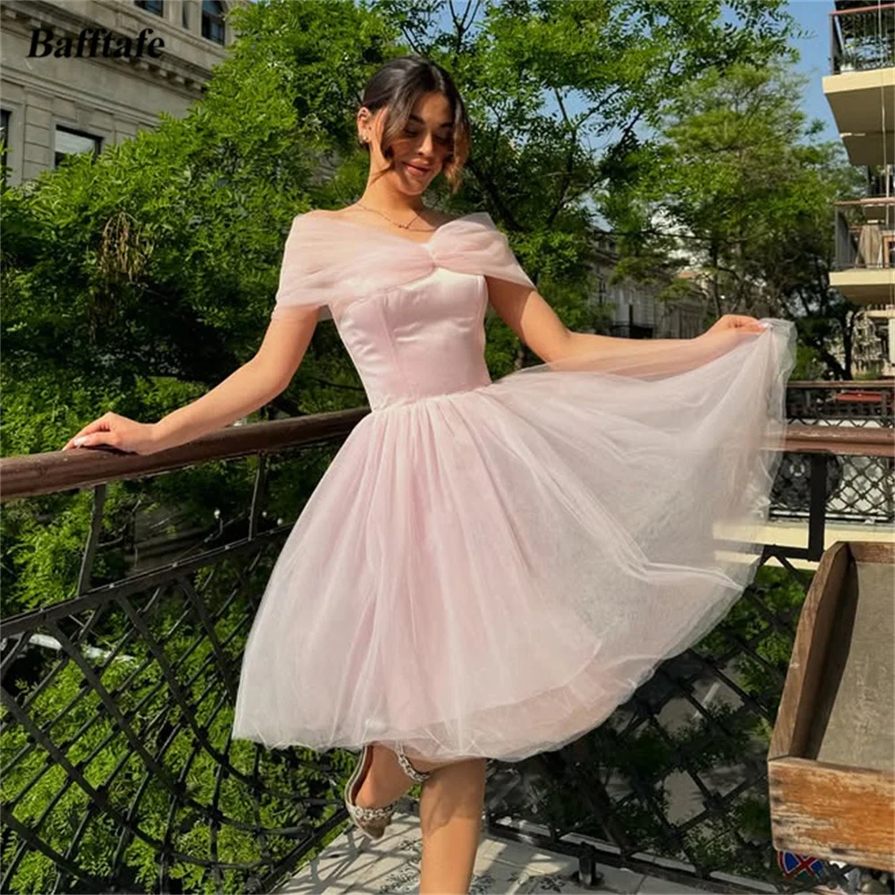 

Bafftafe Simple Customized Short Prom Dresses A Line Tulle Off The Shoulder Women Formal Party Gowns Brithday Homecoming Dresses