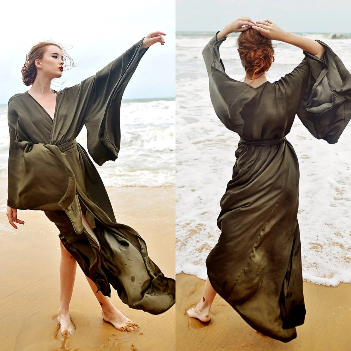 

Classic Women Bathrobe V Neck Long Sleeve Lace Up Pregnant Party Sleepwear Split Chiffon Robe Maternity Photo Evening Dresses