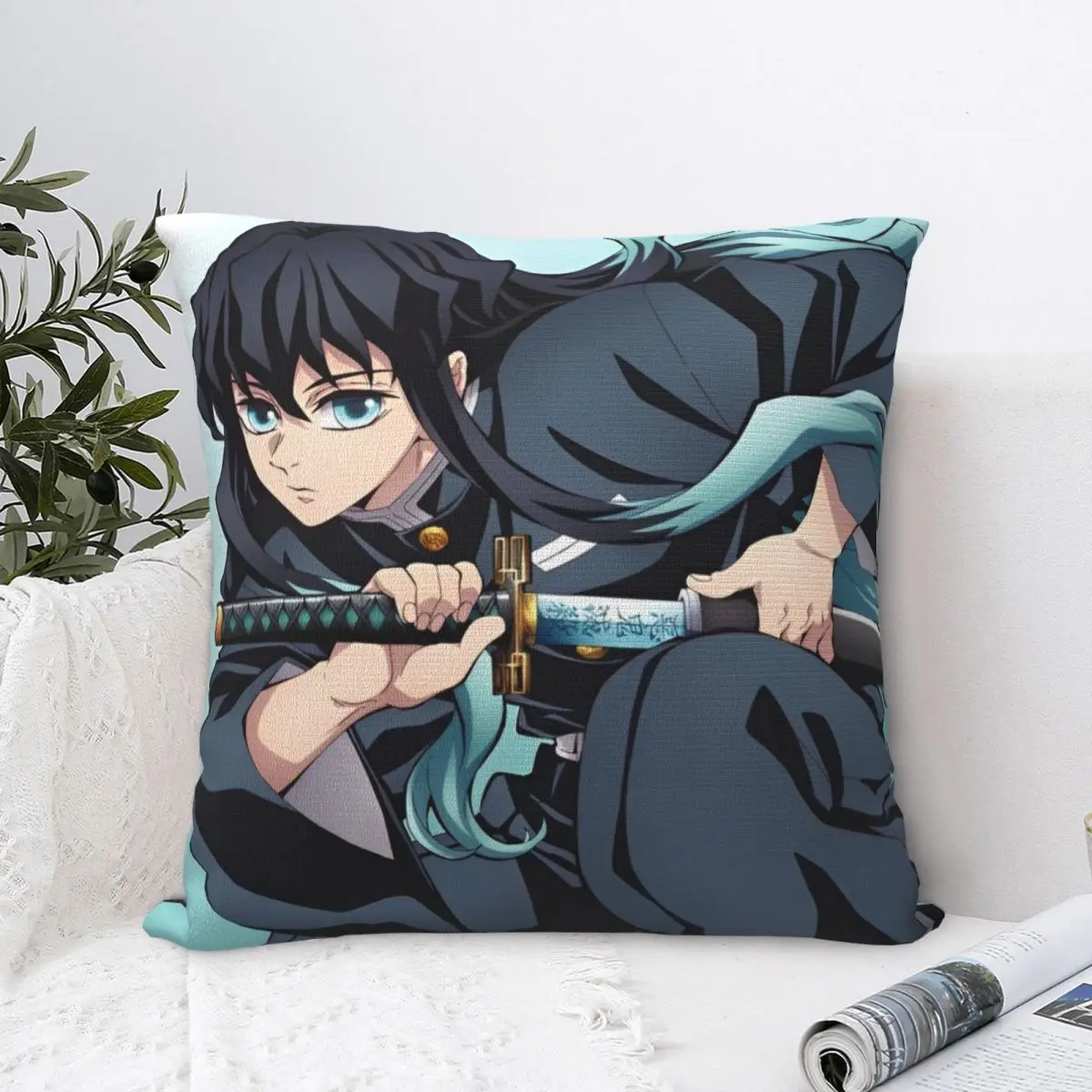 Mist Hashira Muichiro Tokito Square Pillow Covers Polyester Anime Demon Slayer Cushion Case Cool Home Decoration Pillow Cover