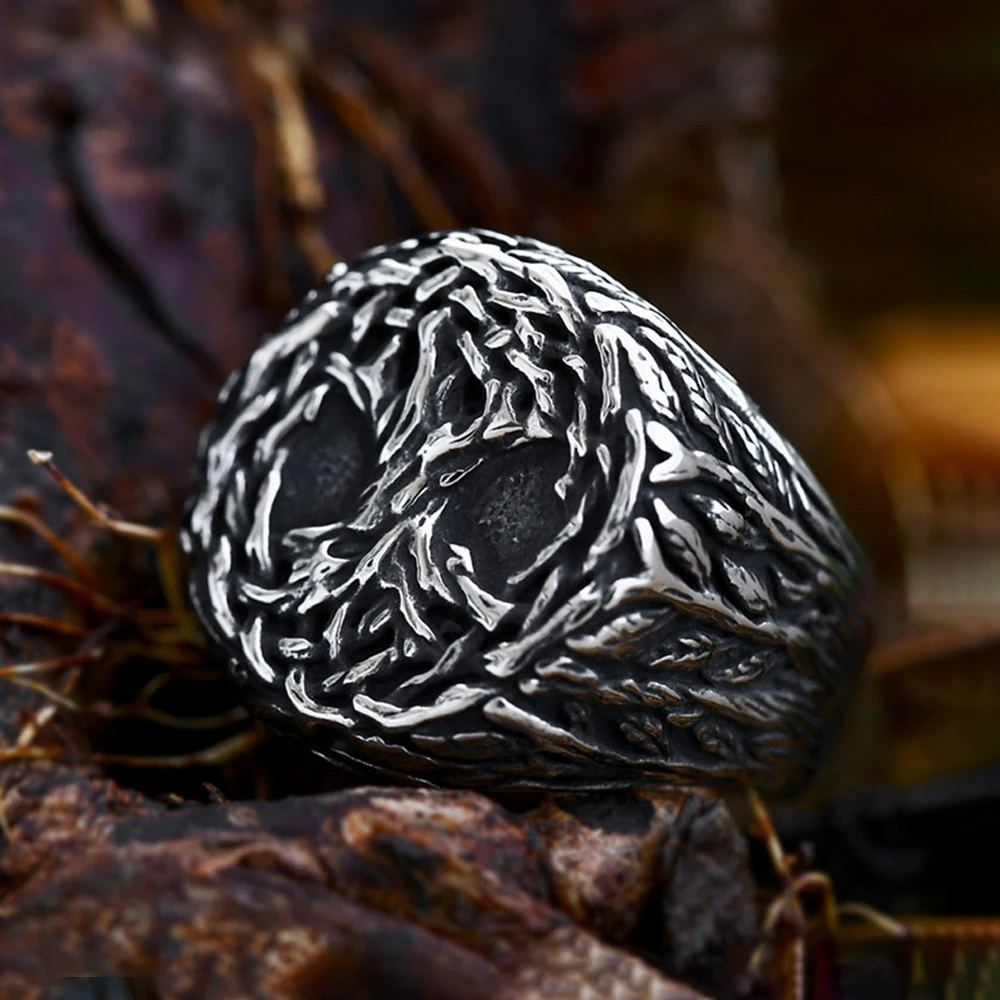 

Fashion Retro Nordic Tree of Life Ring Stainless Steel Men Women Plant Rings Punk Locomotive Amulet Jewelry Gifts Wholesale