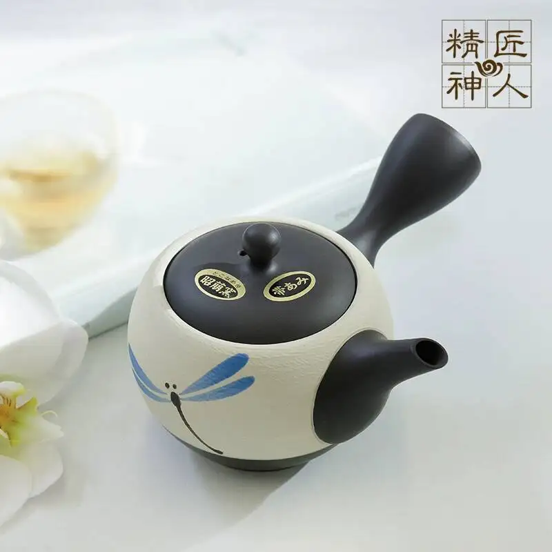 In-Stock Japanese Imported Tokoname Hand-Painted Dragonfly Side-Handle Japanese-Style Clay Teapot, Tea Ware