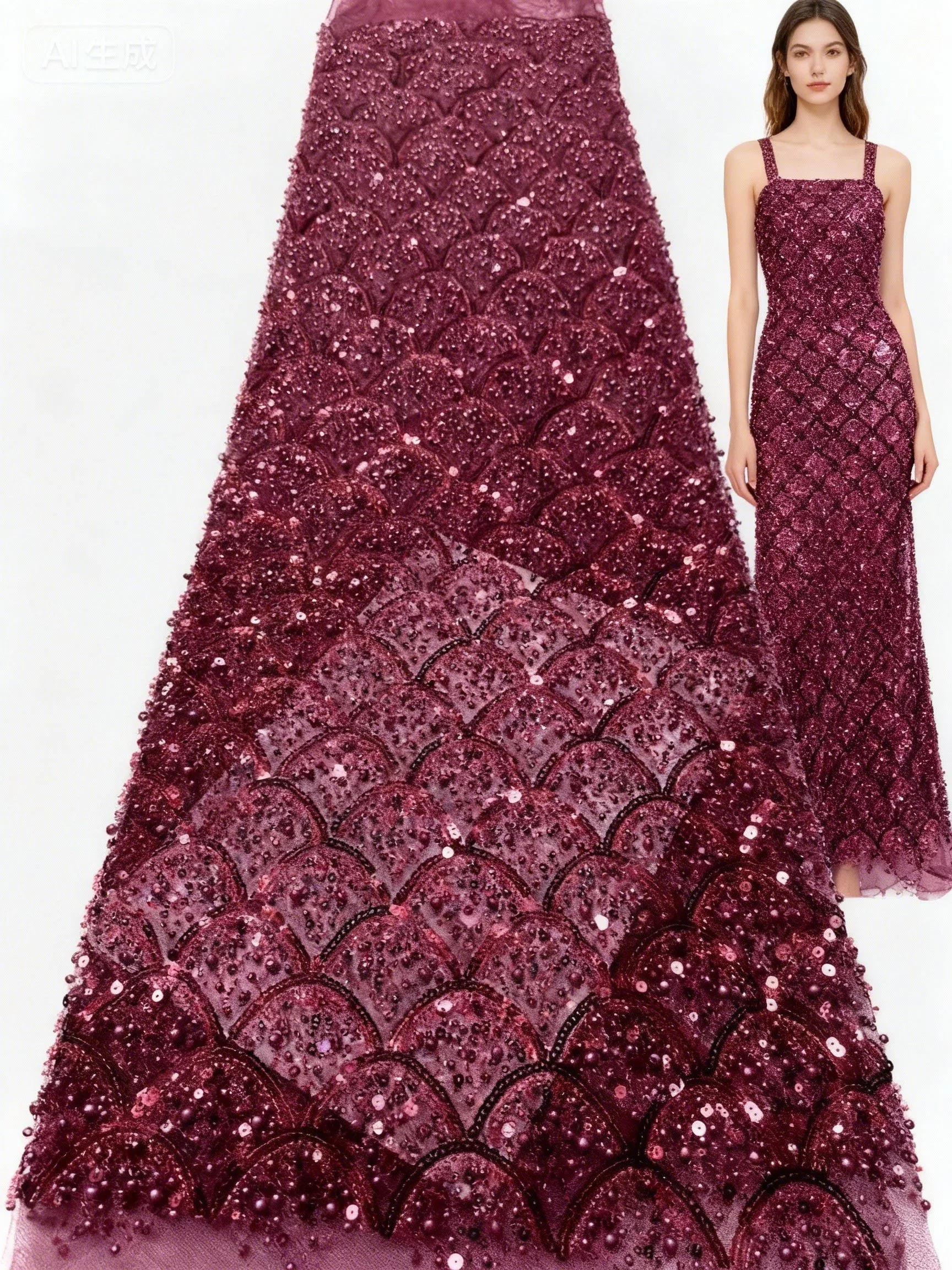 

2025 Luxury Wine French Tulle Lace Fabric With Sequins Beaded Embroidery African Nigerian Lace Fabric For Wedding Dress Sewing