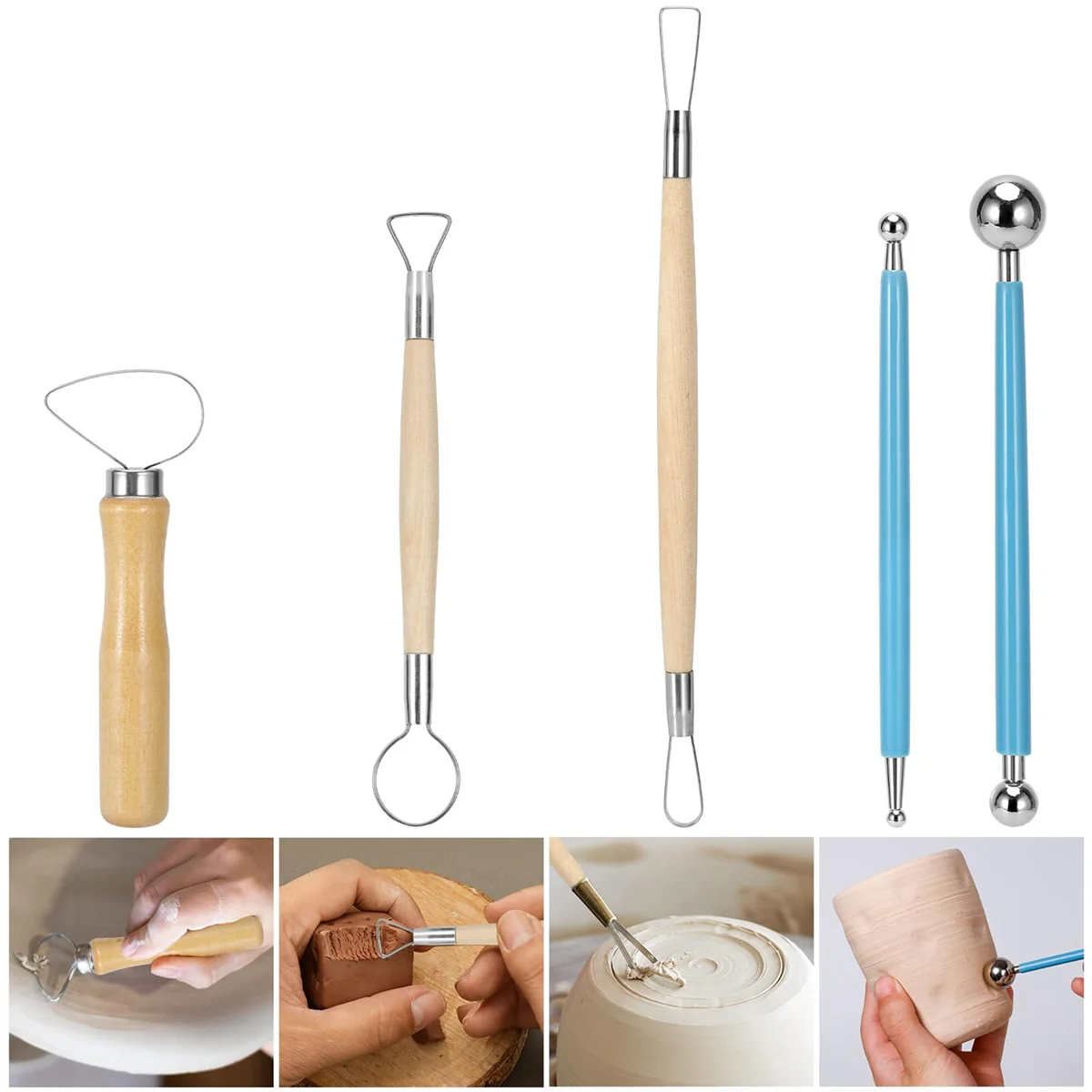 

SNNE-rClay Tools 21 PCS, Pottery Tool Kit Dotting Tools Polymer Clay Tools, Ceramics Tools with Wooden Handle Pottery Tool