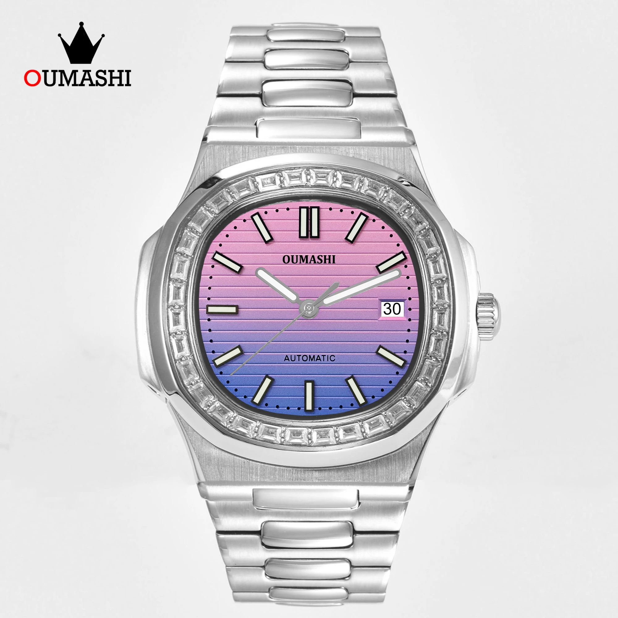 

NH35 Watch OUMASHI New 41mm Diamond Bezel Custom Logo C3 Green Luminous Sapphire Crystal Glass Japan NH35/34 Movement