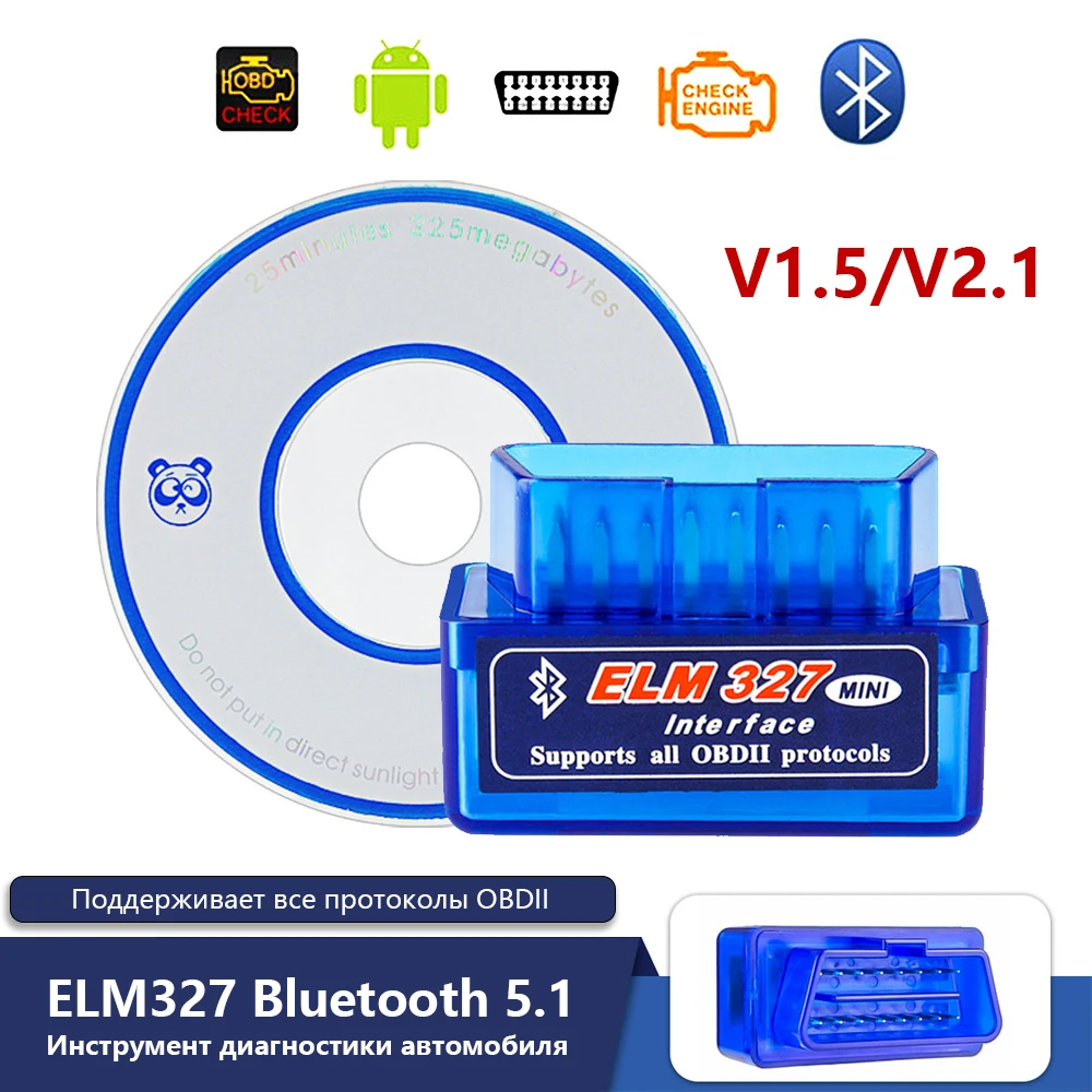 Bluetooth 5.1 ELM327 V2.1 Auto OBD2 Scanner Car Diagnostic Tool Code Reader Tool Super MINI ELM 327 V1.5 For Android