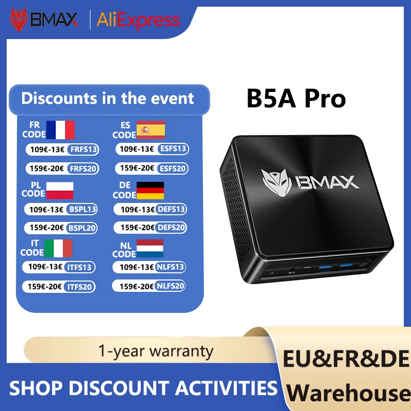 BMAX B5A ProMini PC Windows 11 16GB DDR4 512GB NVMe SSD AMD Ryzen7 5825U 5700 UProcessore Goditi una connettività wireless senza soluzione di continuità