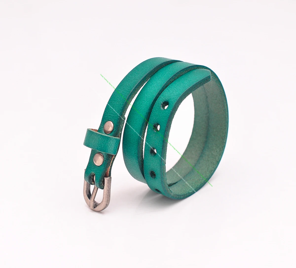 G562 Green Biker Rock Classic Vintage Handcraft Double Wrap Cowhide Genuine Leather Bracelet Cuff Wristband Pin Buckle  Closure