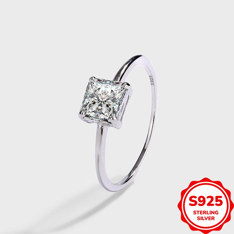 

Simple and Trendy Authentic S925 Silver Four-prong Geometric Zircon Women's Ring