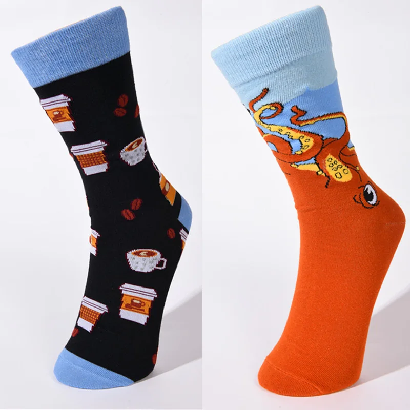 Calcetines de algodón peinado para hombre y mujer, medias deportivas divertidas, coloridas, con diseño de flamenco, tiburón, Panda, Sushi y rayas de dibujos animados, estilo Hip Hop, novedad