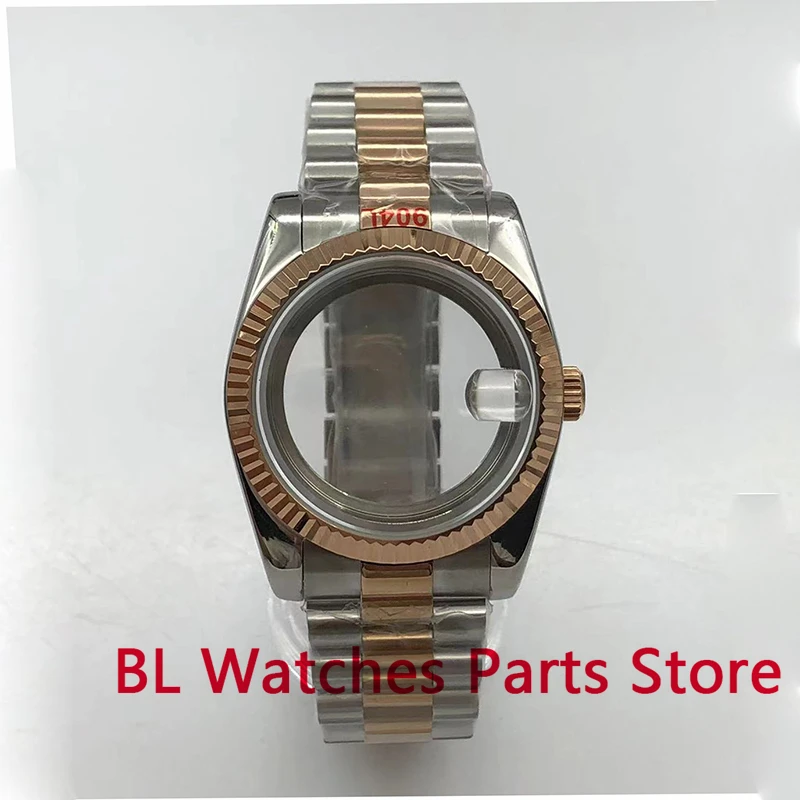 BLIGER 36mm/39mm Rose Gold Plated Sapphire Glass Watch Case Fit NH34 NH35 NH36 Miyota8215 DG2813 ETA2824 2836 PT5000 steel Strap