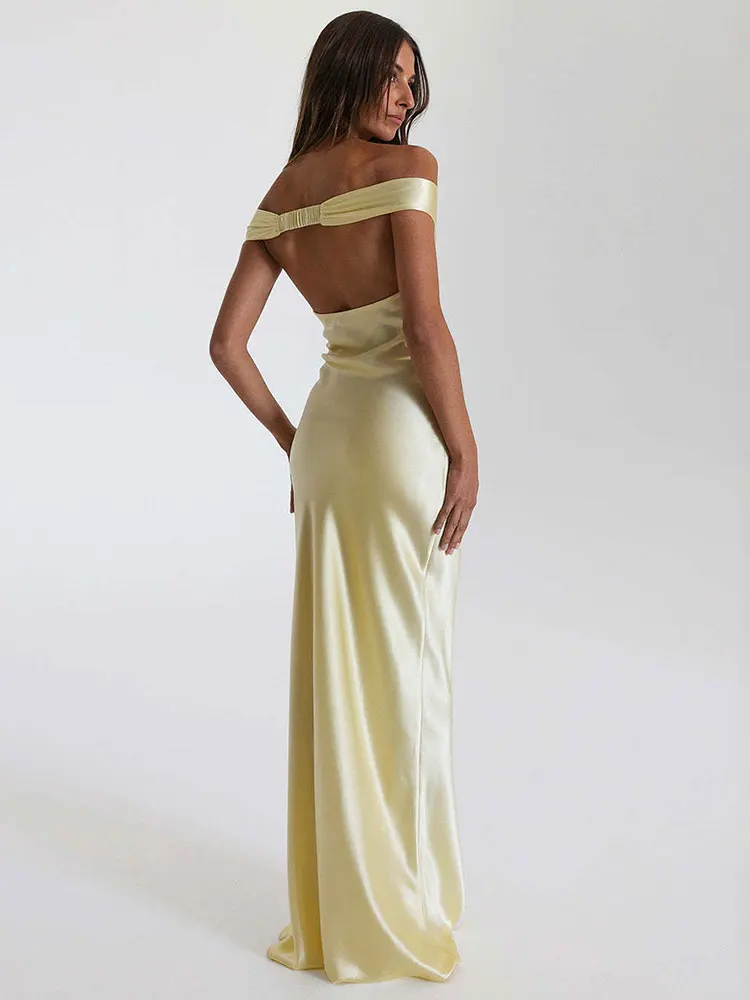 GACVGA エレガントなサテンバックレスマキシドレス女性のための 2025 夏の新セクシーなガウンクラブパーティーイブニングロングドレス