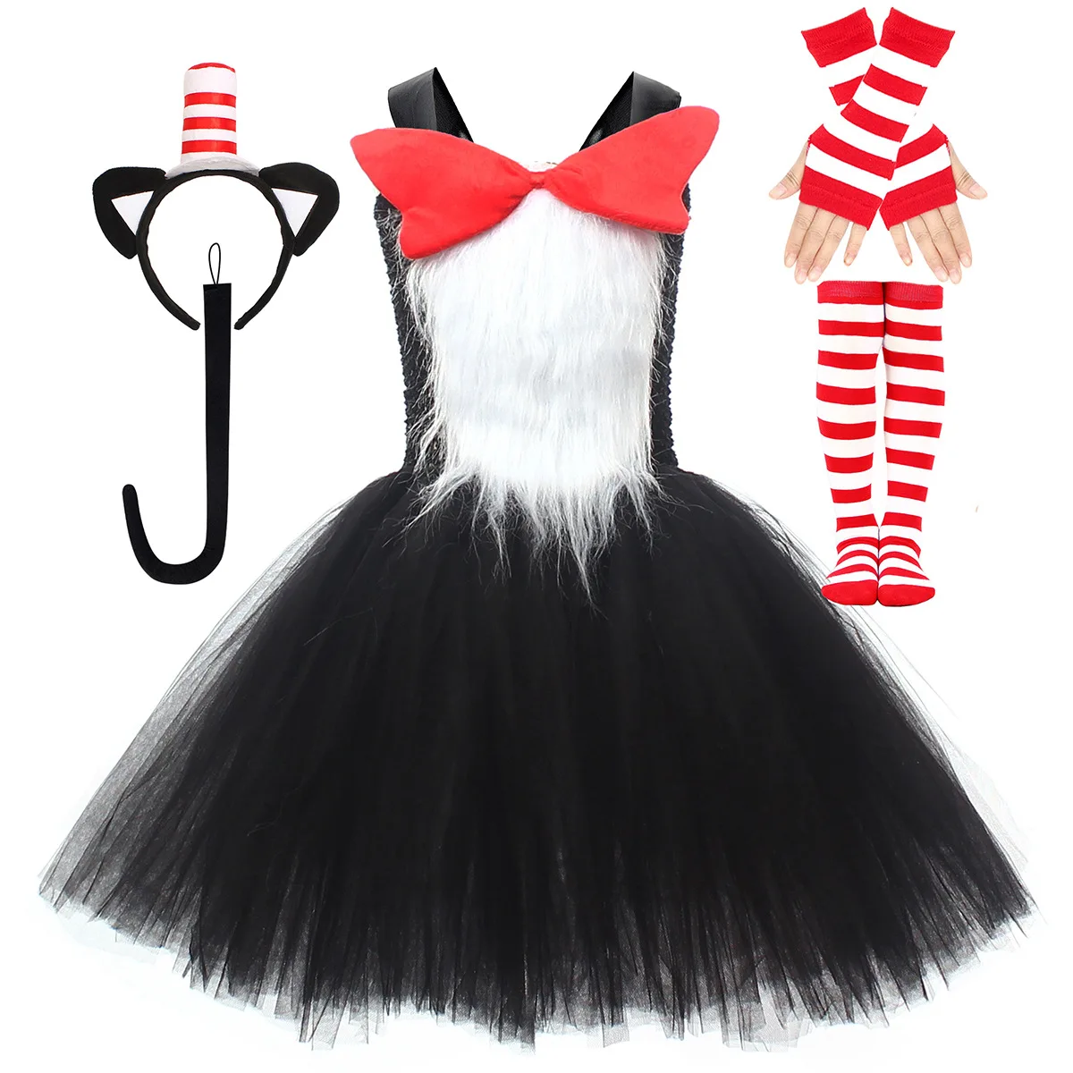 Disfraz de gato con sombrero y tutú para niñas, disfraz de Halloween, carnaval, fiesta, disfraz elegante, vestido de tul de gato negro para niños