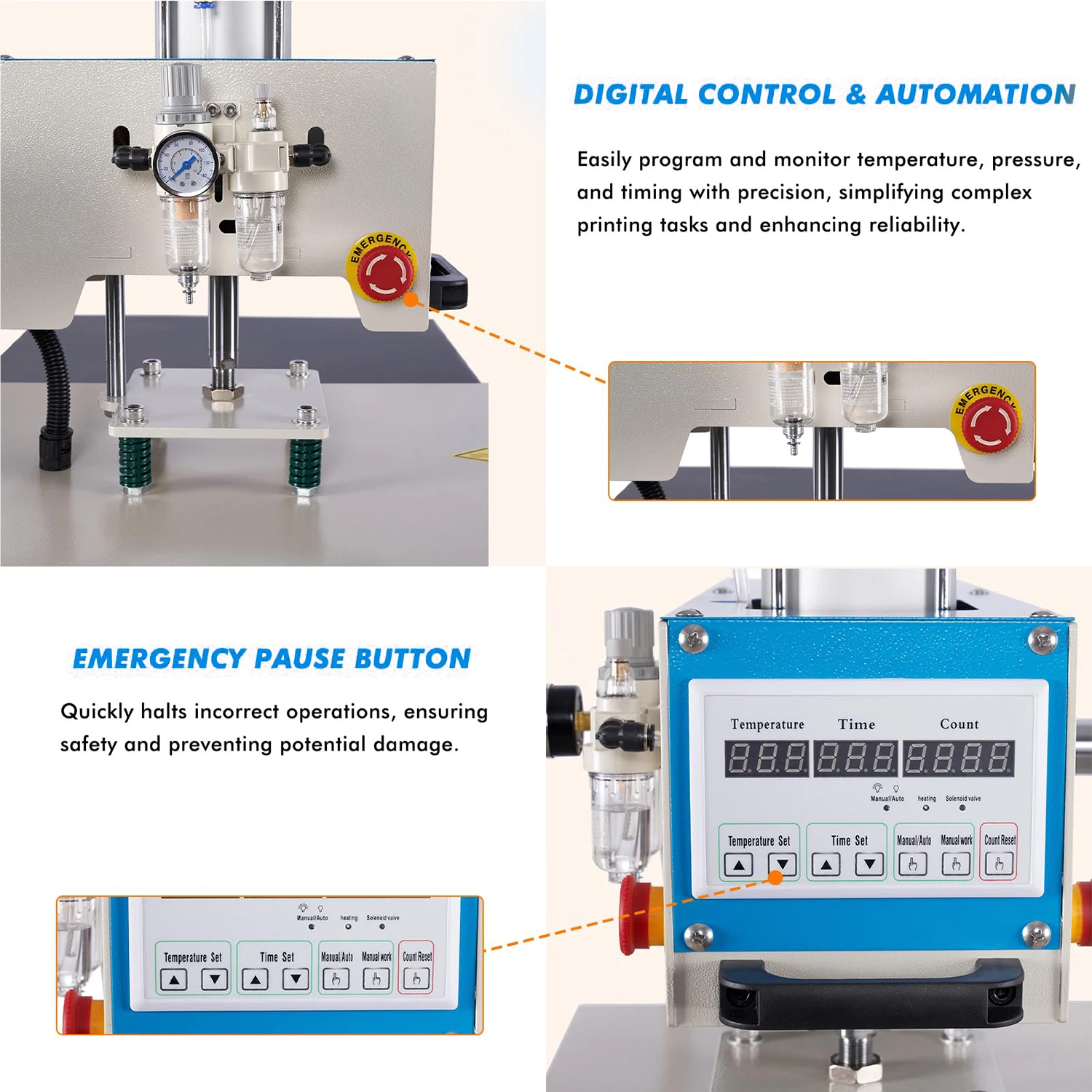 공압 열 프레스 기계 16" X 24" 적외선 포지셔닝 상향 슬라이딩 듀얼 플래튼 티셔츠 열전사 가정용 DIY 자동 모드