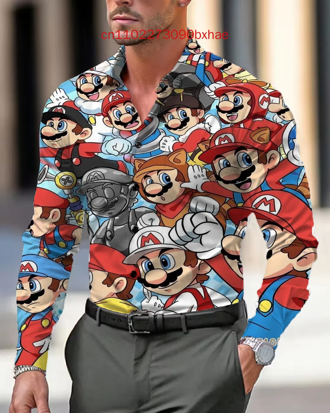 2025 New Spring and Autumn Super Mario Men's Long Sleeve Shirt 3D Printed Casual Street Retro Men's Button Shirt