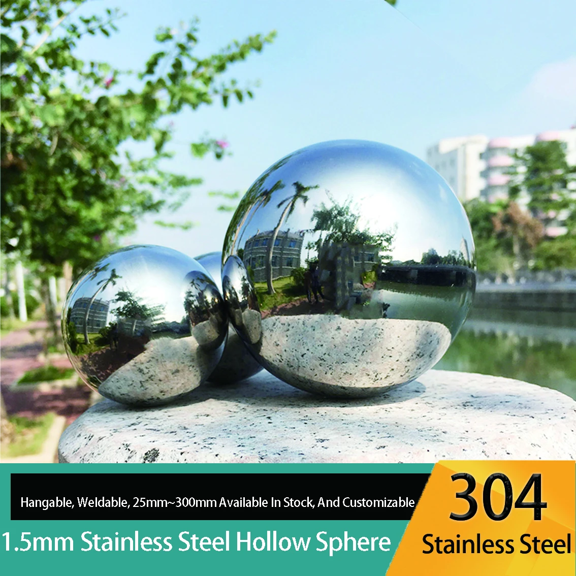 

1PCS THK 2.0mm Dia 25~250mm 304 Stainless Steel Mirror Hollow Metal Ball Sphere Silver Large Home Garden Ornament Decoration