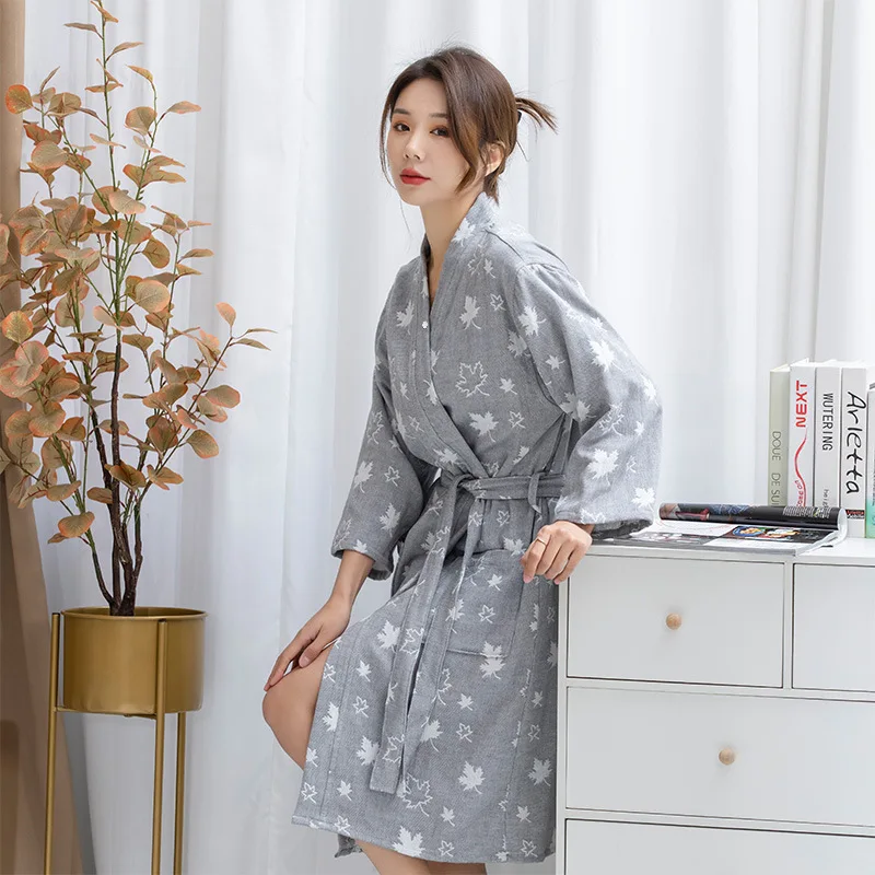 ملابس نوم نسائية رداء حمام قطني تصميم رقيق للربيع والخريف بأكمام تسعة أرباع رداء حمام يوكاتا ماص سريع الجفاف #4