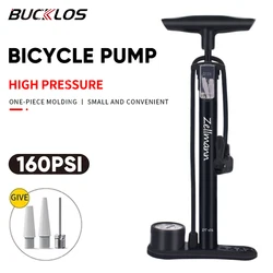 BUCKLOS Bike Air Pump Manual Inflator With Gauge High Pressure 160PSI Bicycle Floor Pump Schrader Valve Balloon Tire Inflator