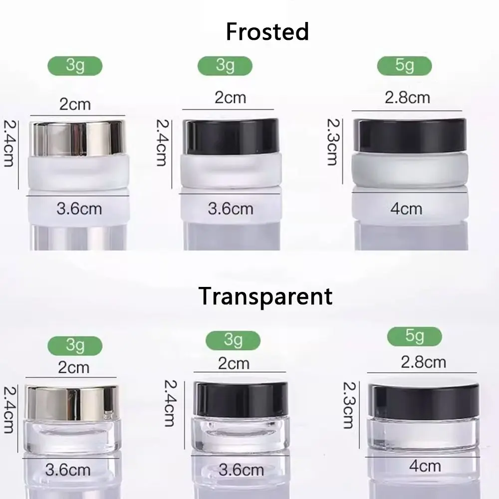 Cream Jar 3g 5g Transparent Mini Glass Cream Bottle Cosmetic Clear Sample DIY Lip Mask Travel Filled Container with Black Lid