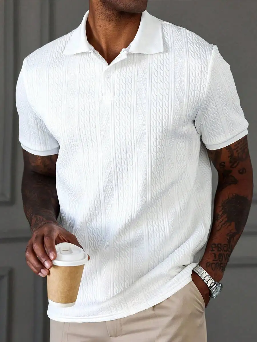 

Mens White Textured Geometric Striped Casual Shirt