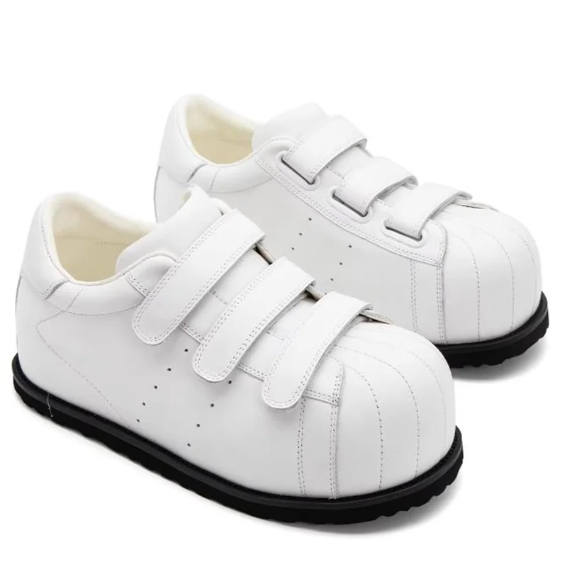 

Full-leather Shell-toe Skate Shoes For Men Internal Heightening And Platform Design Men Leather Casual Shoes Velcro Strap Shoes