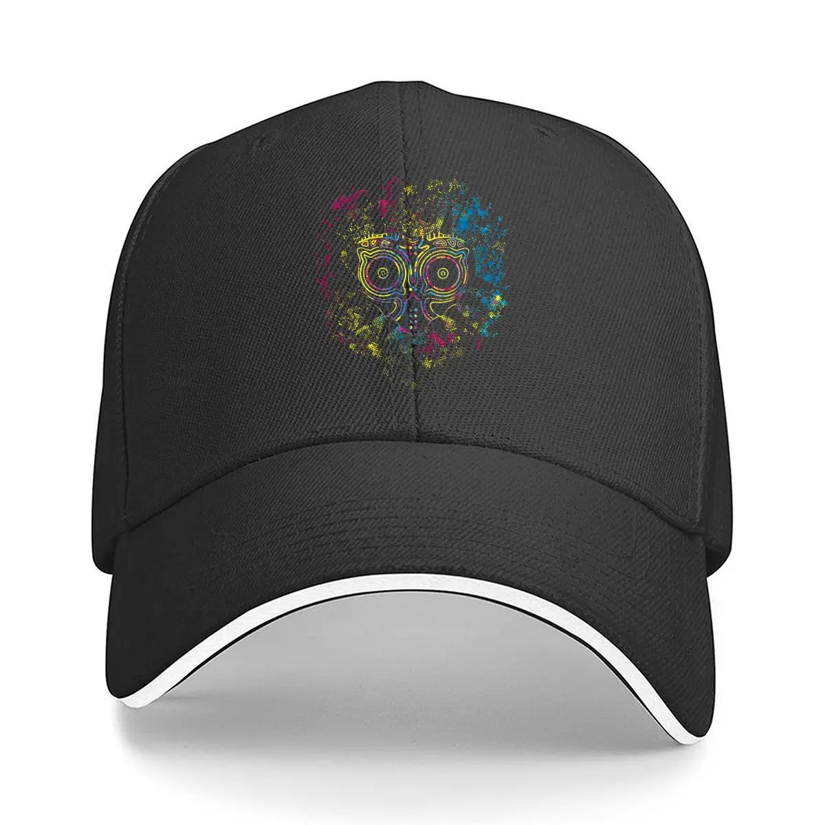 Colorful Abstract Owl Mask Grunge Splash Art Design Sandwich Baseball Cap Outdoor