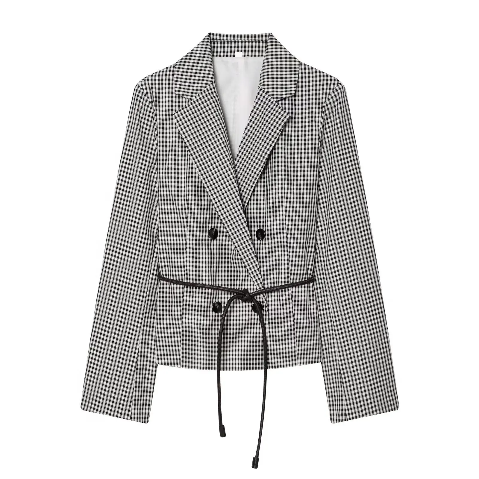 Fashionable Casual Plaid Suit Jacket with Belt Cross-Border Women's Clothing Organic Cotton Workwear Pants Universal Fit