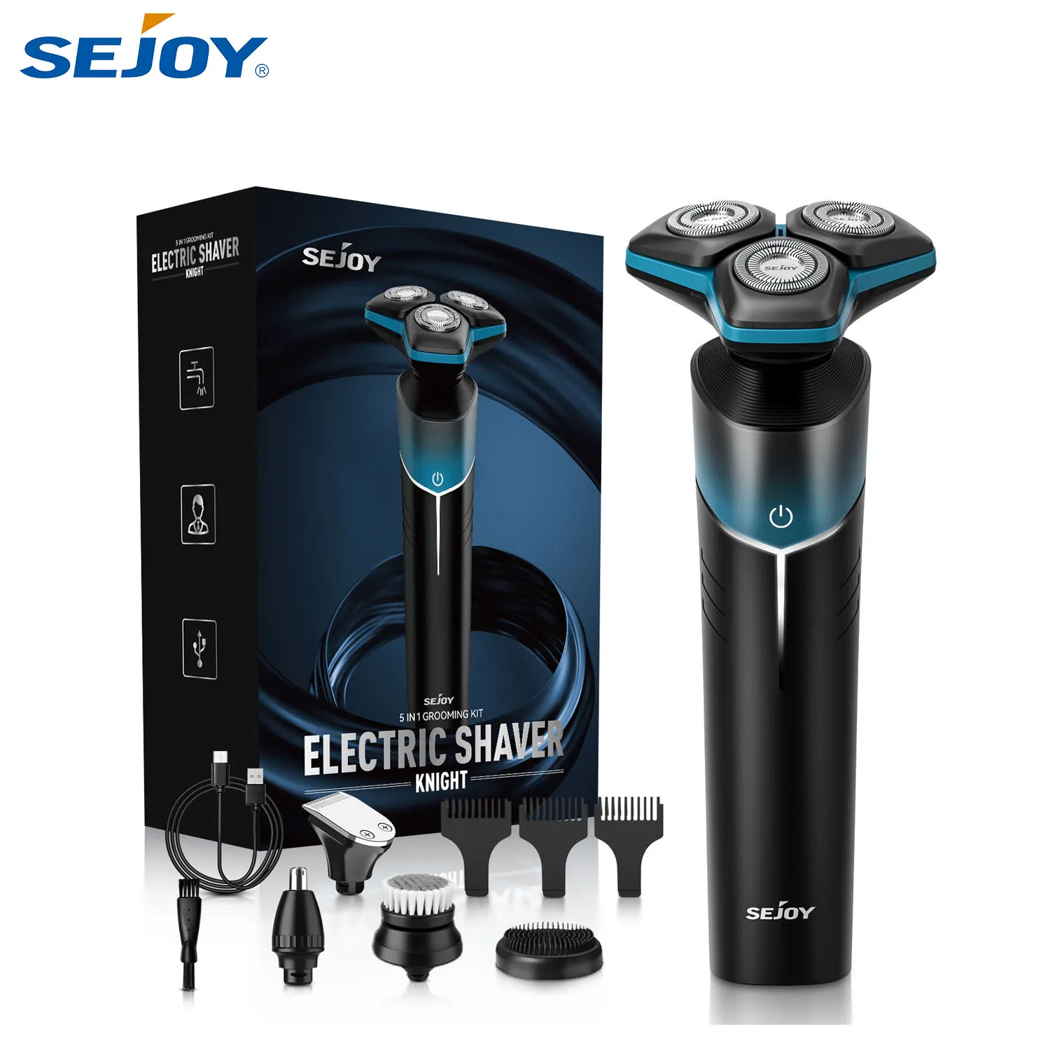 

Sejoy 5 в 1, электробритва, перезаряжаемый триммер для бороды, машинка для стрижки волос, моющийся станок для бритья для мужчин, многофункциональная бритва