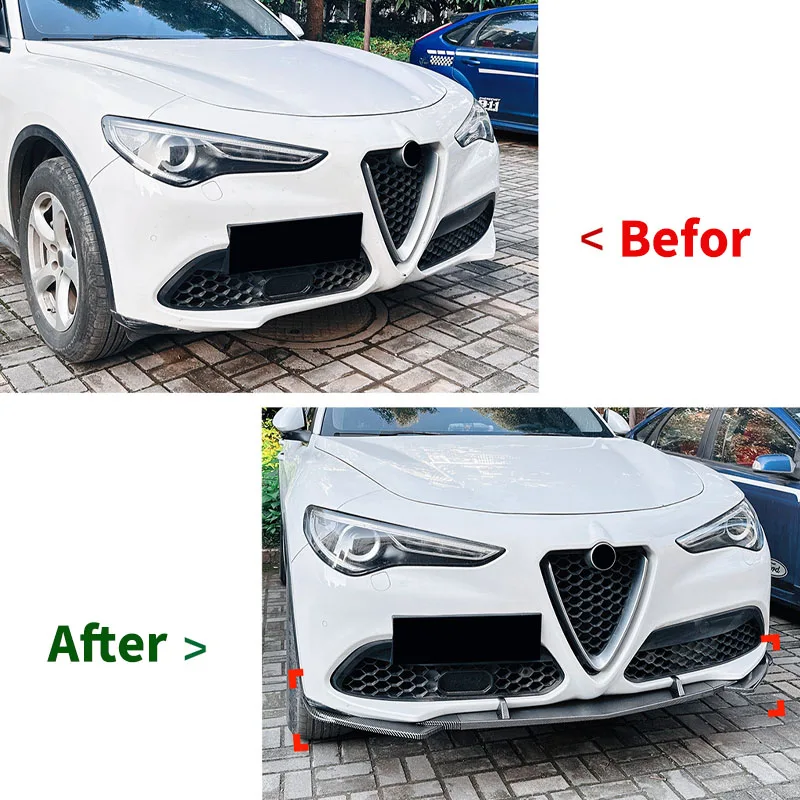 For Alfa Romeo Stelvio 2017-2024 Car Front Bumper Lip Body Kits Splitter Front Blade Guard Protector Cover Accessories Tuning