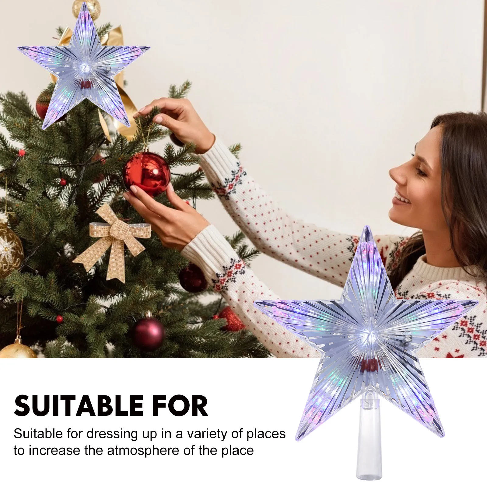 

1Pcs Color Changing Star-Shaped Xmas Tree Lamp Acrylic Tree Topper Luminous Xmas Party Home Decorative Light