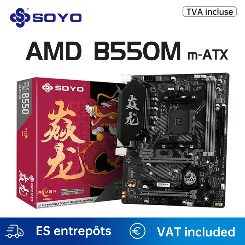 SOYO AMD B550M games Motherboard USB3.1 M.2 Nvme Sata3 DDR4 Dual Channel Supports RYZEN R3 R5 R7 3000 4000 CPU AM4 Sket