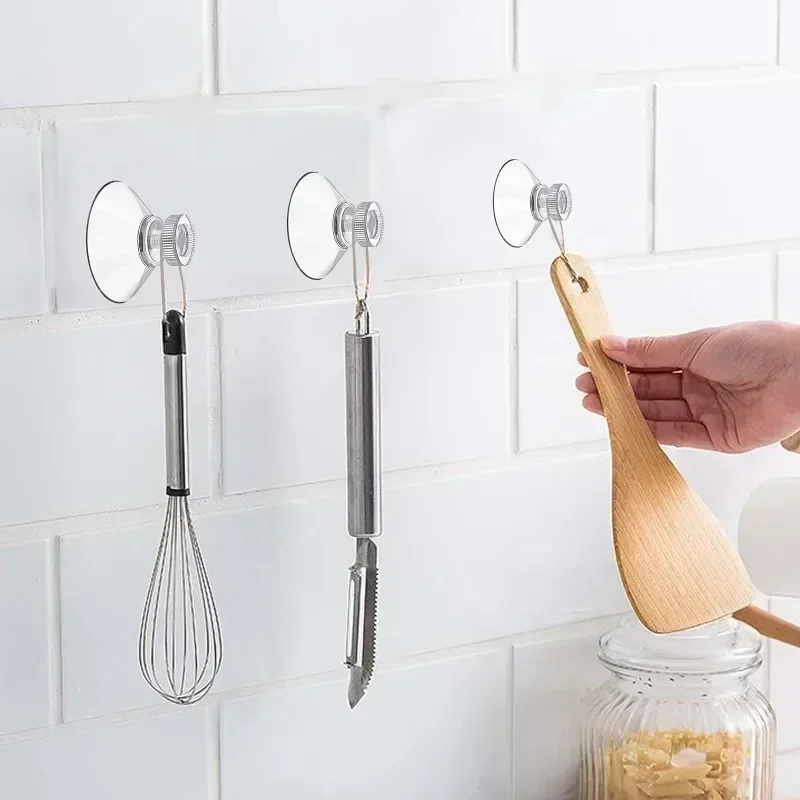 50mm Transparent Suction Cup Hook Strong Adhesive Metal Screw Mushroom Head Holder for Hanging on Window Glass Wall Door