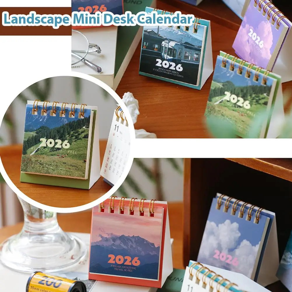 

2026 Mini Desktop Calendar, Scenery Landscape Series with To-Do List Tracker, Cute Aesthetic Ins Style Desk Decor, Planner Note