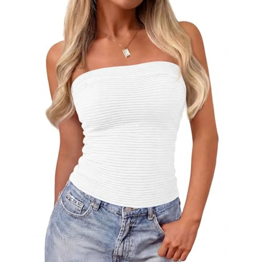 

MASCOMODA Womens Strapless Tube Top Y2K Ribbed Knit Sleeveless Bandeau Tank Tops Sexy Going Out Sweaters Party Summer Outfits