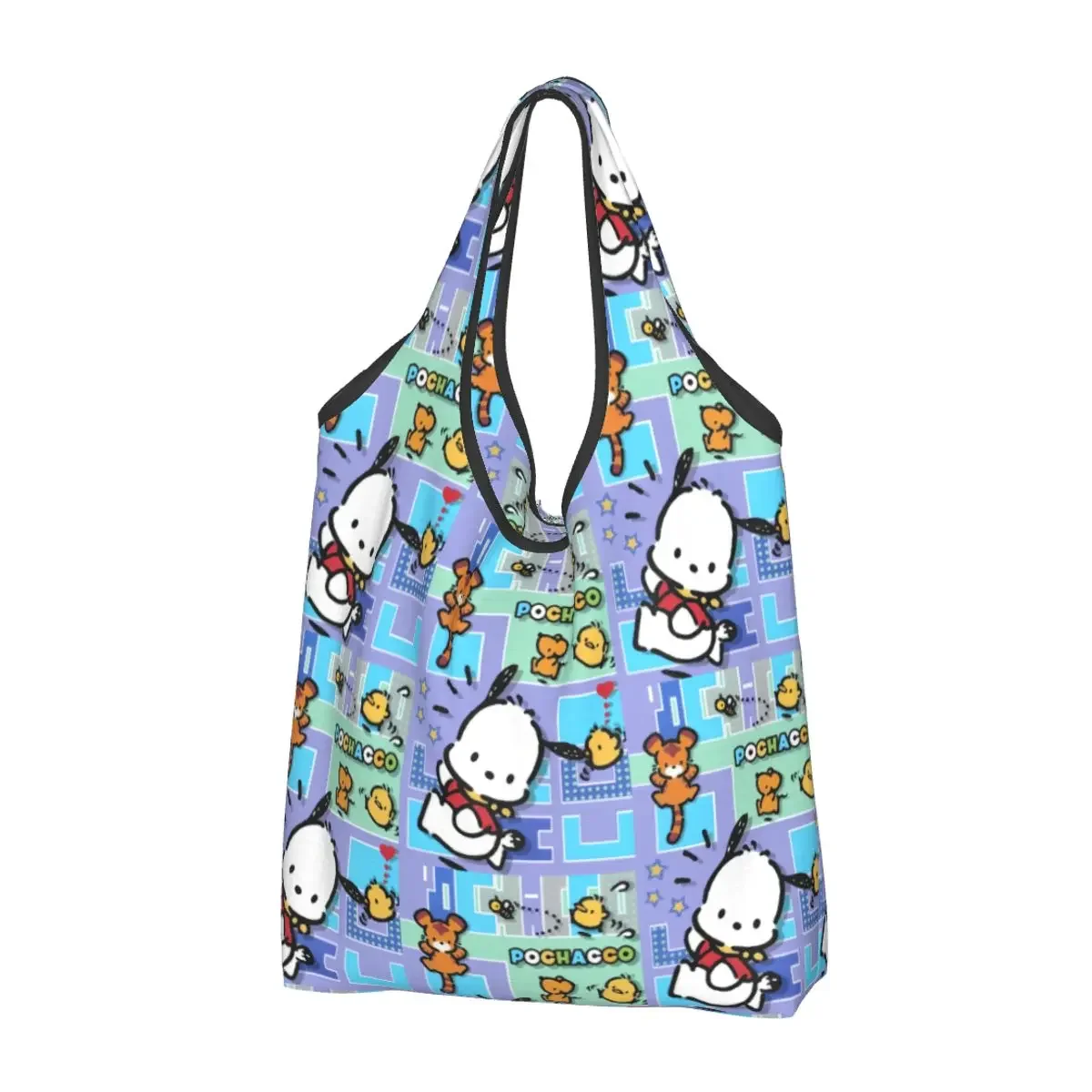 

Custom Pochacco Sanrio Cartoon Grocery Shopping Tote Bag Women Kawaii Shoulder Shopper Bag Large Capacity Handbags