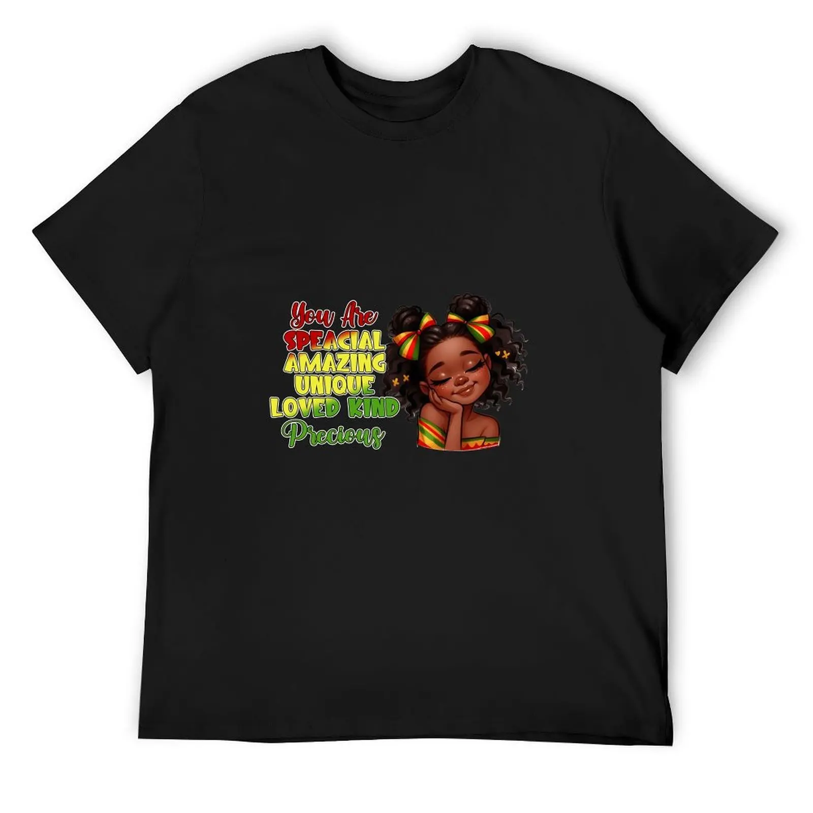 Cartoon Black Girl With Pan African Bows Positive Affirmation Quote Shirt Youth Inspirational Casual Top