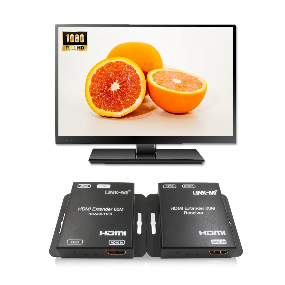 

1080P60Hz HDMI Extender 60m Over Single Cat5e/6 One to One with Built-in EDID Support 3D Bi-direction POC