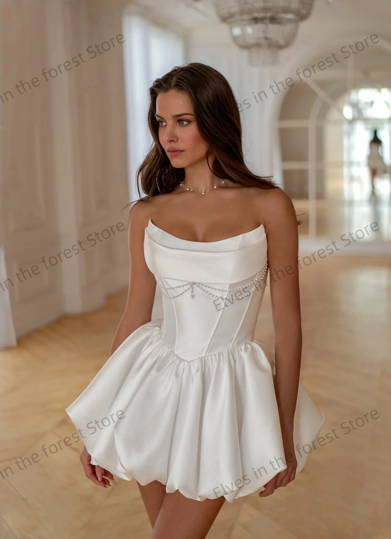 Nieuwe A-lijn Korte Trouwjurken voor Vrouwen Sweetheart Stain Bruidsjurken Aangepaste Moderne Stain Mini Vestidos De Mariee