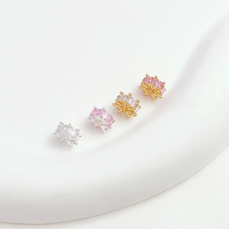 3 Pieces New 14K Copper Clad Gold Ladder Square Zirconium Wheel Flat Spacer Handmade DIY Necklace Loose Bead Jewelry Accessories