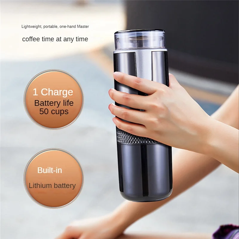 A02V-Electronic Coffee Maker Rechargeable Espresso Machine Portable Car Coffee Make Ground Coffee & Espresso Travel Camping
