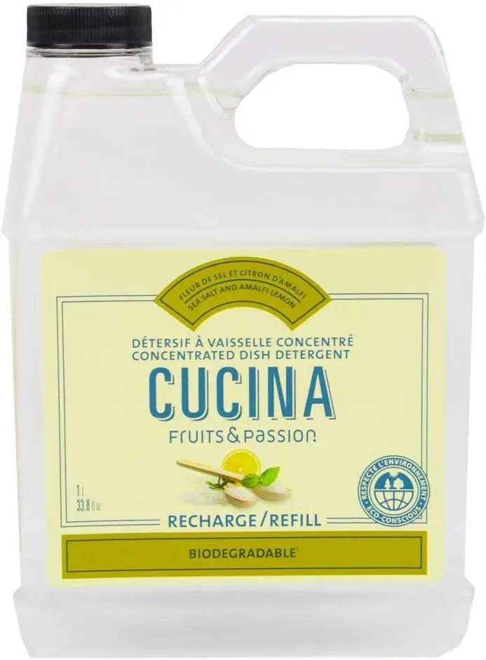 

Concentrated Dish Detergent Refill, Sea Salt & Lemon Scent, Powerful Degreaser, Made in Canada, 1 L