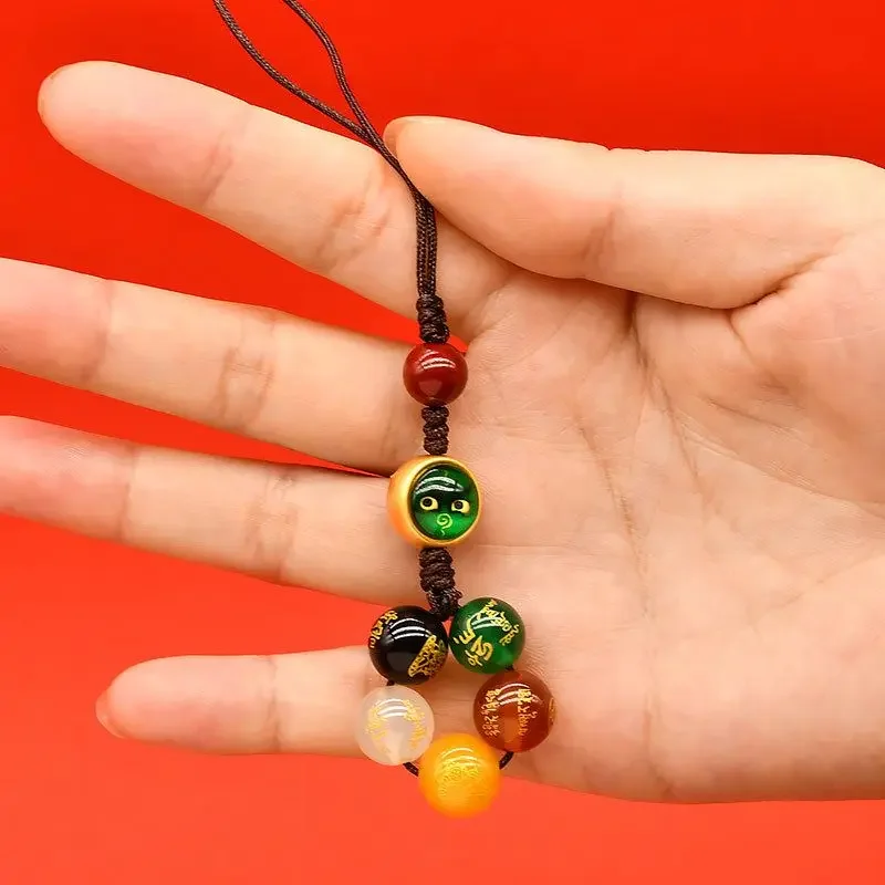 Five Way God Wealth Mobile Rope Hanging Vermilion Seven Star Formation Natural Agate Gold Plated Pixiu Live Broadcast