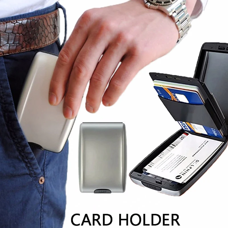 Card Case Unisex Wallet Protection Holder Business-Card New Metal Credit Blocking 1PC Anti-Scan Hard Case Wallet Solid Color