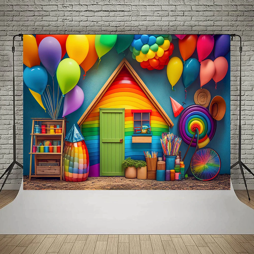 Bonvvie Photography Background Colorful Balloon Baby 1st Birthday Party Decoration Banner Photobooth Backdrop for Photo Studio