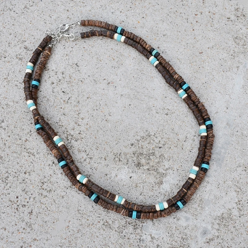 Vintage Coconut Shell Turquoise Beads Chains Necklaces for Women Men's Surfing Choker Luxury Holiday Jewelry Collares